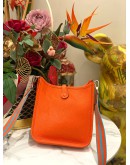 (LIKE NEW) 2021 YEAR  HERMES MINI EVELYNE TPM CLASSIC ORANGE TOGO LEATHER  WITH SILVER HARDWARE SHOULDER BAG STAMP Z