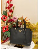 PRADA TOP HANDLE SNAP TOTE BAG IN BLACK SAFFIANO LUX LEATHER 