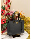 PRADA TOP HANDLE SNAP TOTE BAG IN BLACK SAFFIANO LUX LEATHER 