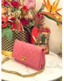 (LIKE NEW) CHANEL WALLET ON CHAIN CLASSIC IN PINK LAMBSKIN LEATHER