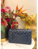 (LIKE NEW) MICROCHIP CHANEL RHINESTONE HANDLE SILVER CC LOGO NAVY BLUE FLAP BAG 