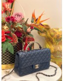 (LIKE NEW) MICROCHIP CHANEL RHINESTONE HANDLE SILVER CC LOGO NAVY BLUE FLAP BAG 