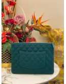 CHANEL GREEN QUILTED FABRIC O CASE CLUTCH -FULL SET-