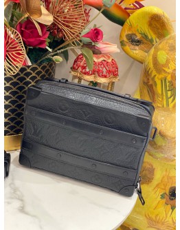MICROCHIP LOUIS VUITTON M59163 HANDLE SOFT TRUNK CROSSBODY BAG IN BLACK TAURILLON MONOGRAM CALFSKIN LEATHER -FULL SET-