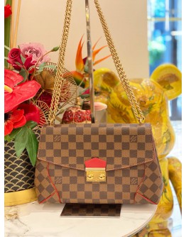 LOUIS VUITTON CAISSA CLUTCH CHERRY DAMIER EBENE CANVAS CHAIN SHOULDER BAG 
