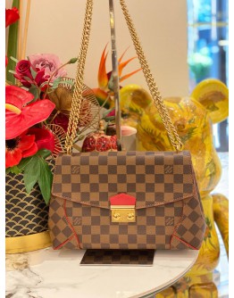 LOUIS VUITTON CAISSA CLUTCH CHERRY DAMIER EBENE CANVAS CHAIN SHOULDER BAG 