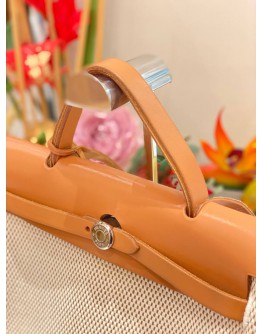 2019 HERMES HERBAG ZIP 31 TOP HANDLE AND SHOULDER BAG IN CANVAS BEIGE AND GOLD VACHE HUNTER LEATHER 