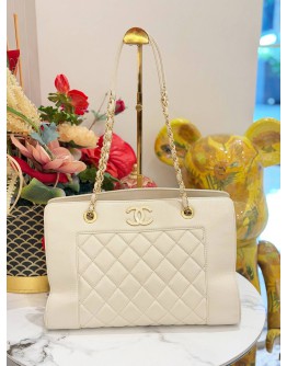 CHANEL PARIS IN ROMAN QUILTED SHOPPING TOTE BAG IN IVORY 