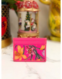 GUCCI FLORA ZUMI CARD HOLDER IN NEON PINK 