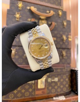 ROLEX DATEJUST 36 HALF 18K 750 YELLOW GOLD JUBILEE DIAMOND REF 16233 CHAMPAGNE DIAMOND DIAL 36MM AUTOMATIC WATCH