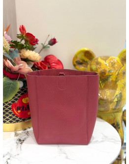 CELINE SANGLE SMALL BUCKET BAG IN RUBY RED GRAINED CALFSKIN LEATHER 