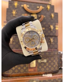 (LIKE NEW) 2005 ROLEX DAYTONA COSMOGRAPH HALF 18K 750 YELLOW GOLD REF 116523 CEMENT GRAY DIAL 40MM AUTOMATIC WATCH