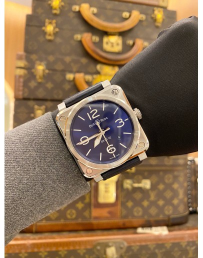 2015 BELL & ROSS BR 03-92 REF BR0392 STEEL BLUE DIAL 42MM AUTOMATIC WATCH