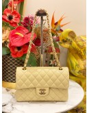 (LIKE NEW) MICROCHIP CHANEL CLASSIC DOUBLE FLAP SMALL BEIGE CAVIAR LEATHER GHW   