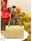(LIKE NEW) MICROCHIP CHANEL CLASSIC DOUBLE FLAP SMALL BEIGE CAVIAR LEATHER GHW   