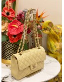 (LIKE NEW) MICROCHIP CHANEL CLASSIC DOUBLE FLAP SMALL BEIGE CAVIAR LEATHER GHW   
