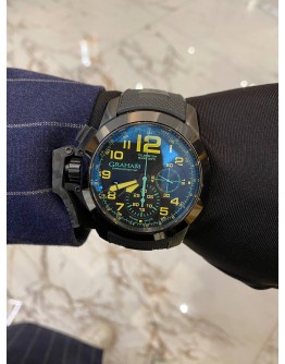 (UNUSED) 2022 GRAHAM CHRONOFIGHTER OVERSIZE GREEN FLASH DIAL WITH YELLOW ARABIC NUMERALS 47MM AUTOMATIC WATCH -FULL SET-