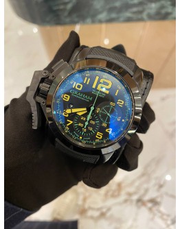 (UNUSED) 2022 GRAHAM CHRONOFIGHTER OVERSIZE GREEN FLASH DIAL WITH YELLOW ARABIC NUMERALS 47MM AUTOMATIC WATCH -FULL SET-
