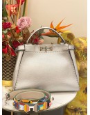FENDI METALLIC SILVER SELLERIA PEEKABOO TOTE BAG 