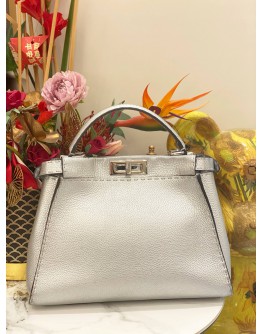 FENDI METALLIC SILVER SELLERIA PEEKABOO TOTE BAG 