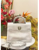 CHRISTIAN DIOR DIOREVER  TOP HANDLE BAG IN SILVER CRINKLE PATENT LEATHER 