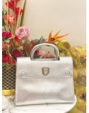 CHRISTIAN DIOR DIOREVER  TOP HANDLE BAG IN SILVER CRINKLE PATENT LEATHER 