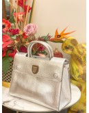 CHRISTIAN DIOR DIOREVER  TOP HANDLE BAG IN SILVER CRINKLE PATENT LEATHER 