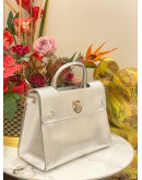 CHRISTIAN DIOR DIOREVER  TOP HANDLE BAG IN SILVER CRINKLE PATENT LEATHER 