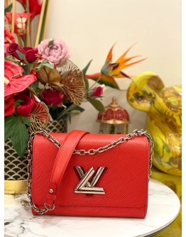 LOUIS VUITTON TWIST MM RED EPI LEATHER SILVER CHAIN CROSSBODAY BAG 