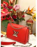 LOUIS VUITTON TWIST MM RED EPI LEATHER SILVER CHAIN CROSSBODAY BAG 