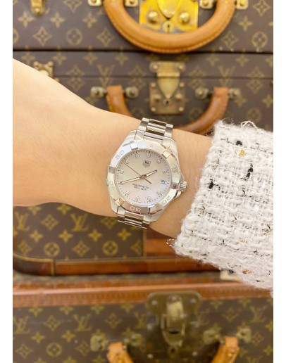 (LIKE NEW) 2016 TAG HEUER AQUARACER LADY DIAMOND REF WAY1313 MOTHER OF PEARL DIAL 32MM QUARTZ WATCH -FULL SET-