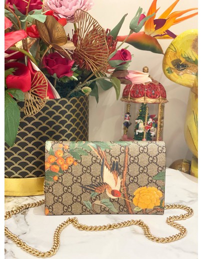 GUCCI GG SUPREME CANVAS IN MULTICOLORED BIRD AND FLORAL PRINT SLING CHAIN BAG
