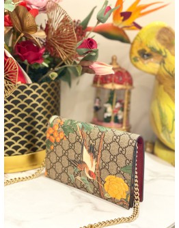 GUCCI GG SUPREME CANVAS IN MULTICOLORED BIRD AND FLORAL PRINT SLING CHAIN BAG