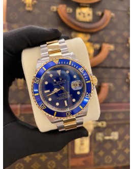 (LIKE NEW) 2011 ROLEX SUBMARINER DATE HALF 18K 750 YELLOW GOLD REF 16613 BLUE DIAL 40MM AUTOMATIC WATCH