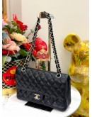 CHANEL BLACK CAVIAR LEATHER CLASSIC MEDIUM DOUBLE FLAP SILVER CHAIN BAG