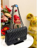CHANEL BLACK CAVIAR LEATHER CLASSIC MEDIUM DOUBLE FLAP SILVER CHAIN BAG