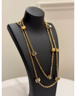 (UNUSED) LOUIS VUITTON MULTICOLOR SWAROVSKI CRYSTAL GAMBLE LONG NECKLACE 