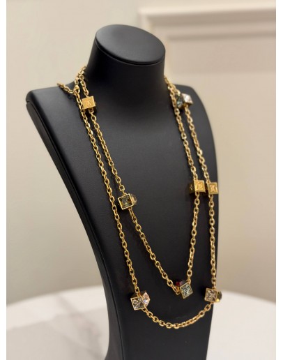 (UNUSED) LOUIS VUITTON MULTICOLOR SWAROVSKI CRYSTAL GAMBLE LONG NECKLACE 