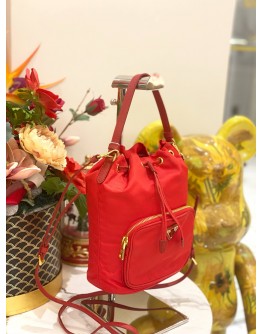 (LIKE NEW) PRADA GEOMETRIC PATTERN NYLON BUCKET BAG IN RED 