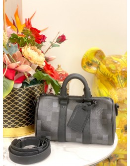 LOUIS VUITTON KEEPALL BANDOULIERE 25 IN BLACK DAMOFLAGE COATED CANVAS