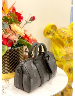 LOUIS VUITTON KEEPALL BANDOULIERE 25 IN BLACK DAMOFLAGE COATED CANVAS
