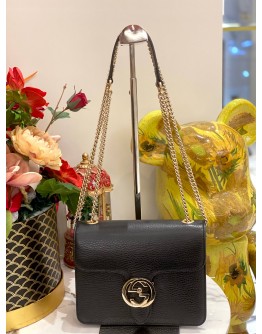 GUCCI INTERLOCKING G CHAIN SHOULDER BAG IN BLACK LEATHER 