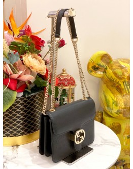 GUCCI INTERLOCKING G CHAIN SHOULDER BAG IN BLACK LEATHER 
