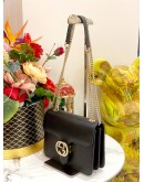 GUCCI INTERLOCKING G CHAIN SHOULDER BAG IN BLACK LEATHER 