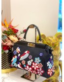 (LIKE NEW) FENDI NAVY BEADED DENIM PEEKABOO SATCHEL BAG