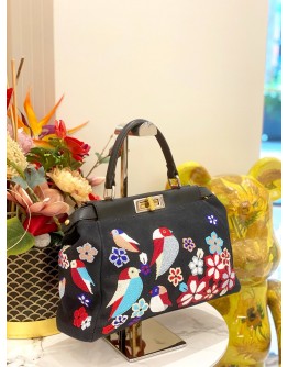 (LIKE NEW) FENDI NAVY BEADED DENIM PEEKABOO SATCHEL BAG