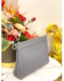 (LIKE NEW) BOTTEGA VENETA INTRECCIATO LEATHER CLUTCH BAG IN SLATE GREY 