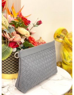 (LIKE NEW) BOTTEGA VENETA INTRECCIATO LEATHER CLUTCH BAG IN SLATE GREY 