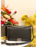 CHANEL BOY LARGE SIZE BLACK QUILTED LAMBSKIN LEATHER FLAP CHAIN BAG