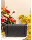 CHANEL BOY LARGE SIZE BLACK QUILTED LAMBSKIN LEATHER FLAP CHAIN BAG